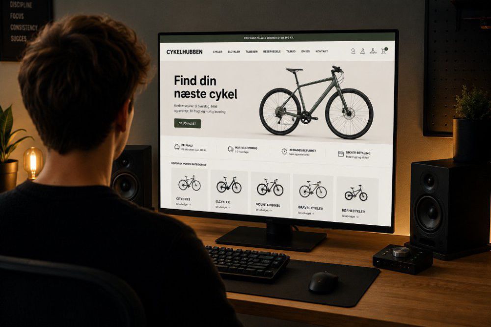 Skræddersyet webshop vist på skærm – kodet fra bunden